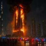 gedung pencakar langit di dubai terbakar