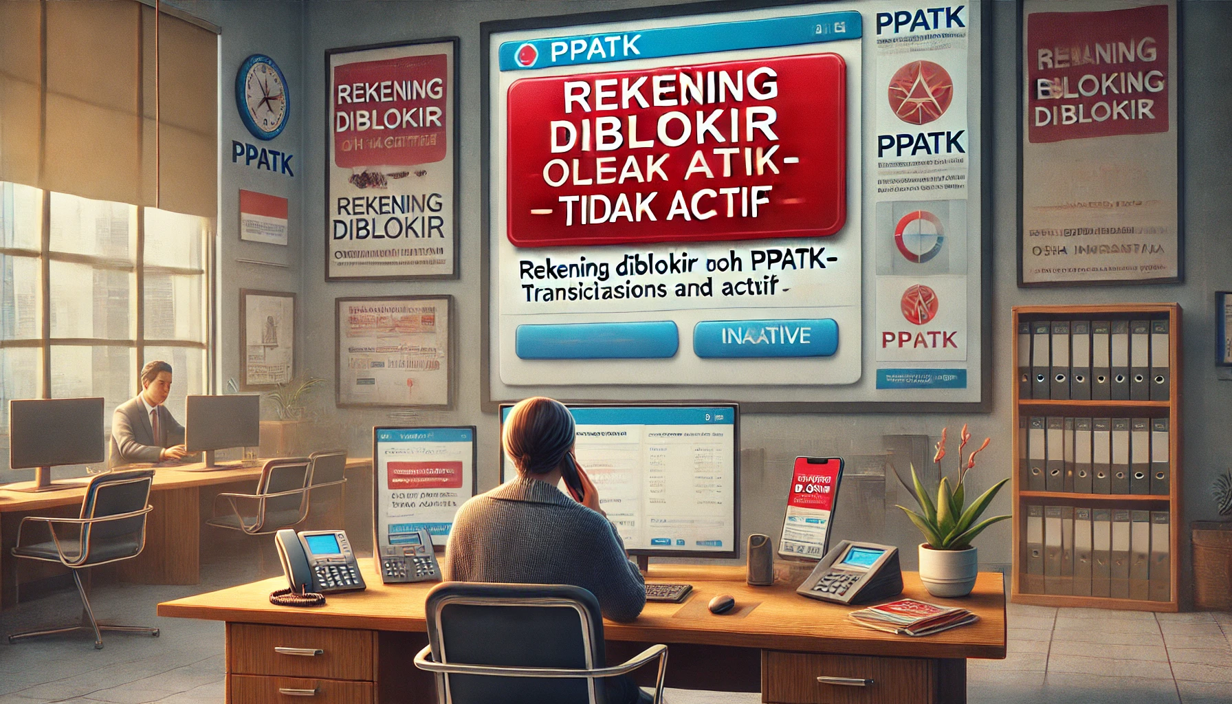 DALLE 20250727 213541 A realistic landscapeoriented illustration showing a blocked bank account due to inactivity by PPATK Indonesias Financial Transaction Reports and A