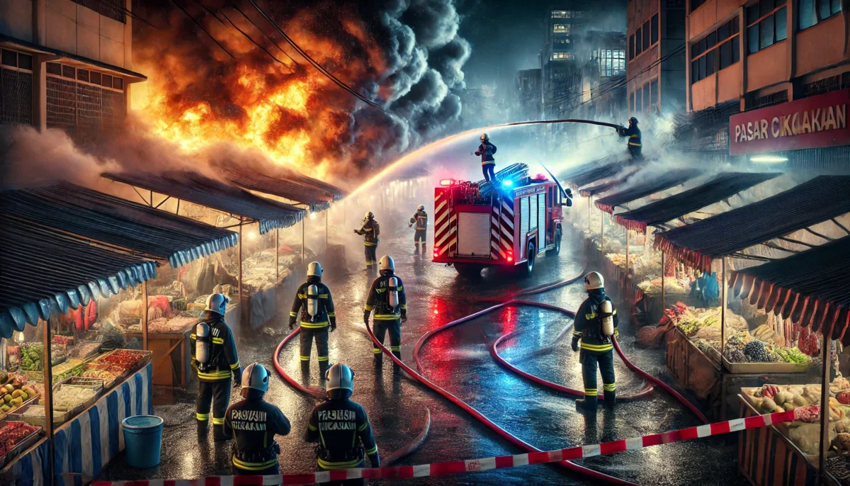 Kios Pasar Cikarang Kebakaran Hebat Puluhan Lapak Hangus dan Pedagang Berjuang Selamatkan Dagangan