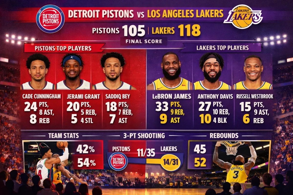 statistik pemain dalam pertandingan antara detroit pistons vs lakers